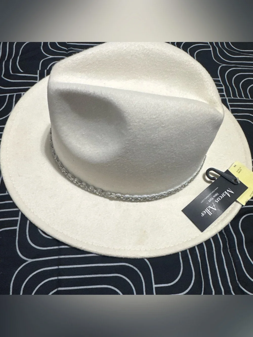 White Wool Felt Fedora Hat with Decorative Trim